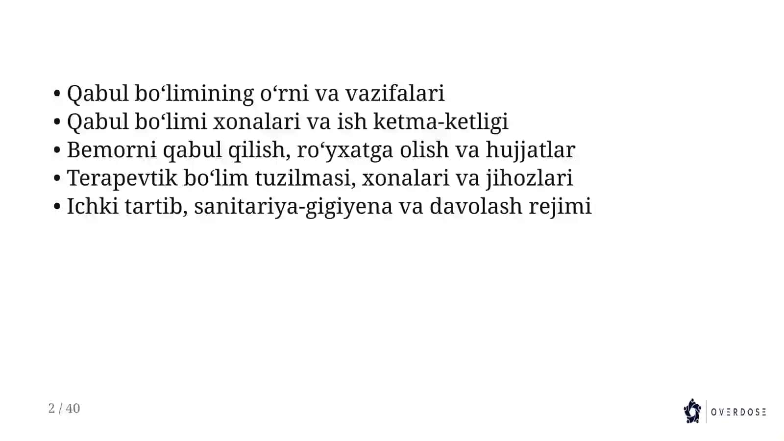 Shifoxona qabul boʻlimi va davolash boʻlimlari ishlash prinsiplari 2