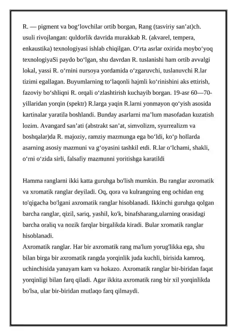RANG XUSUSIYATLARI 2
