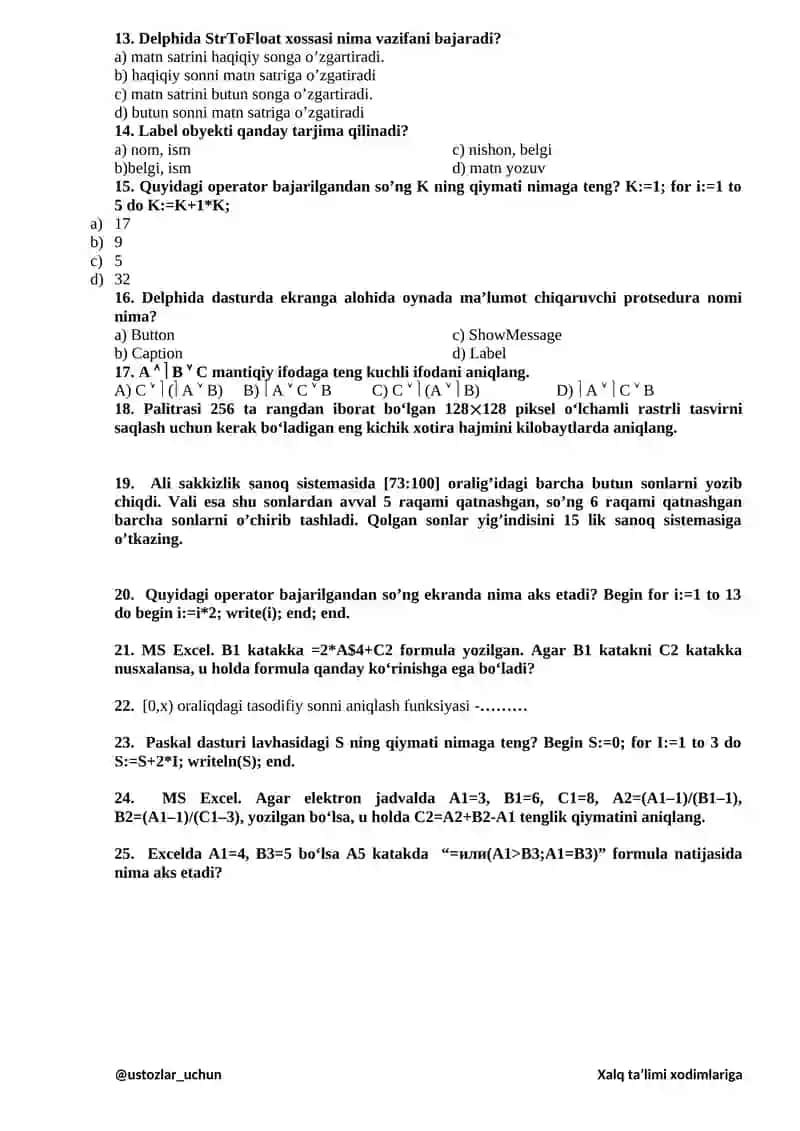 10-sinf informatika va AT 1-variant 2