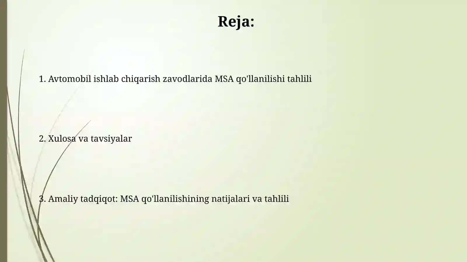 Avtomobilsozlik korxonalarida MSA qo’llashning tahlili (korxona misolida) 2