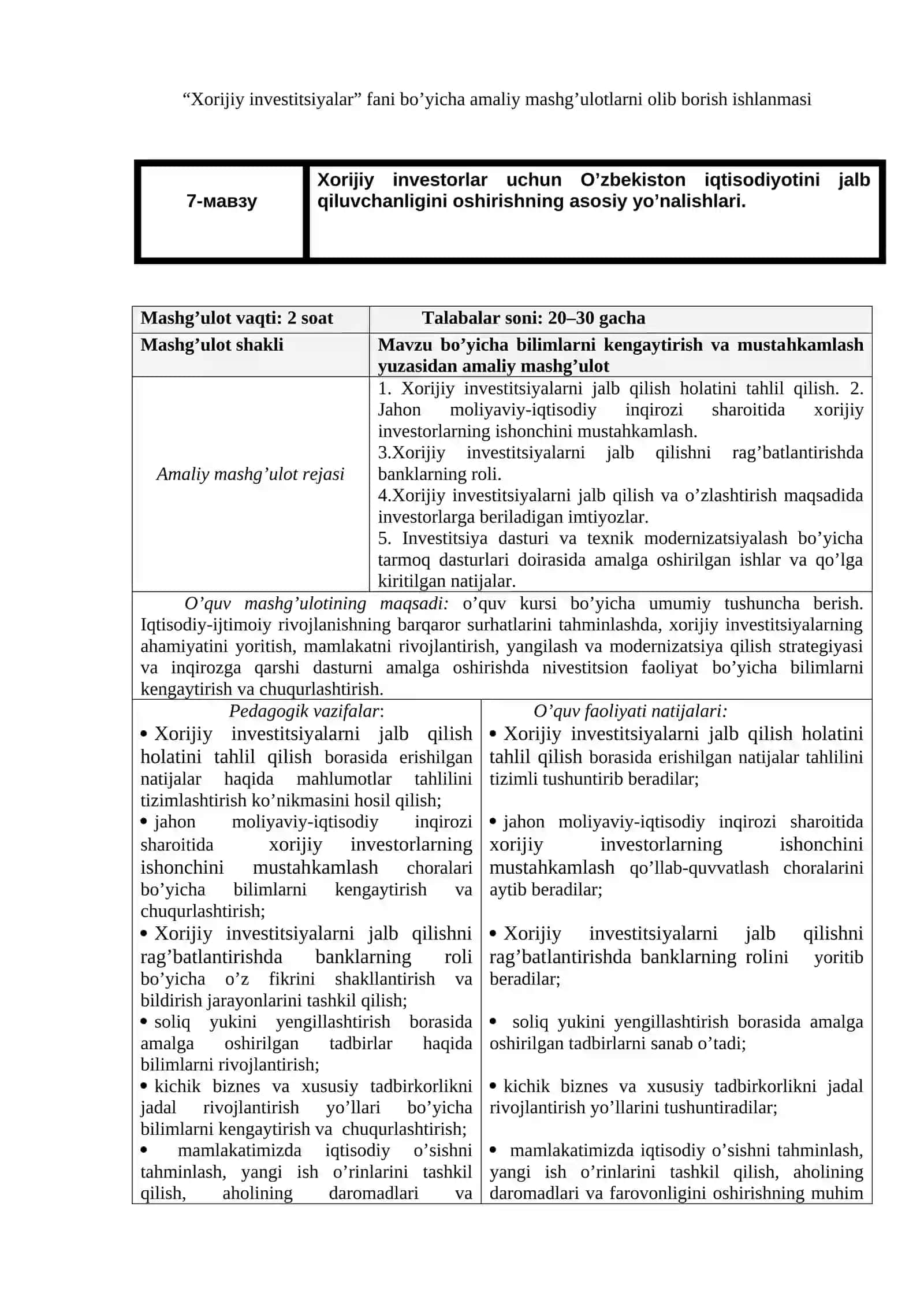 Xorijiy investitsiyalar 2