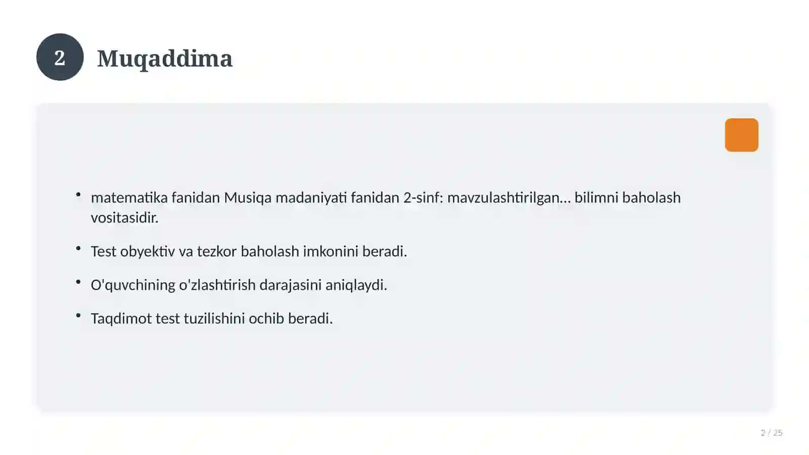 Musiqa madaniyati fanidan 2-sinf: mavzulashtirilgan nazorat ishi va tahlil 2