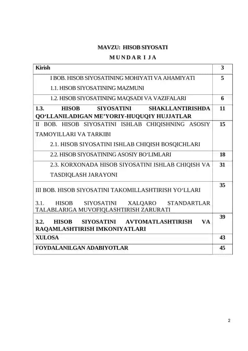 HISOB SIYOSATI 2