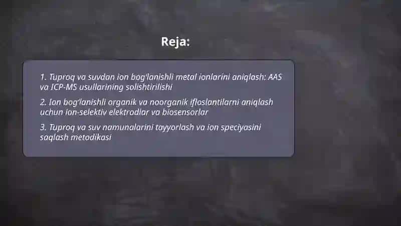 Tuproq va suvdan ion bog‘lanishli metal ionlarini aniqlash: AAS va ICP-MS usullarining solishtirilishi 2