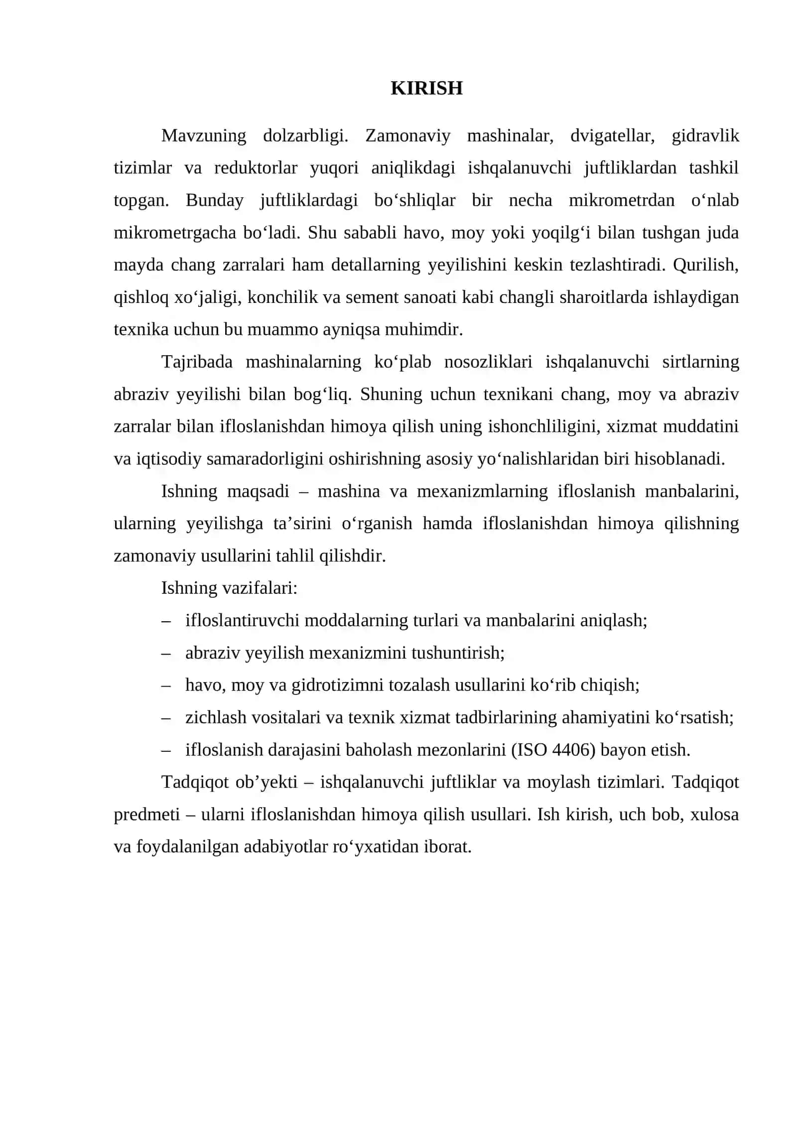 MASHINA VA MEXANIZMLARNI CHANG, MOY VA ABRAZIV IFLOSLANISHDAN HIMOYA QILISH 2