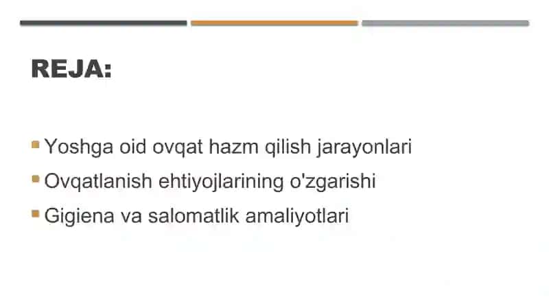 Ovqat hazm qilish va ovqatlanishning yoshga oid fiziologiyasi va gigiyenasi 2