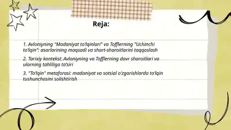 Avloniyning "Madaniyat toʻlqinlari" va Tofflerning "Uchinchi toʻlqin": asarlarining maqsadi va shart‑sharoitlarini taqqoslash 2