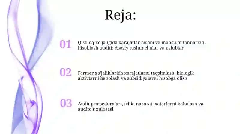 Qishloq xo'jaligida xarajatlarni hisobga olish va mahsulot tannarxini kalkulyatsiyalash auditi 2