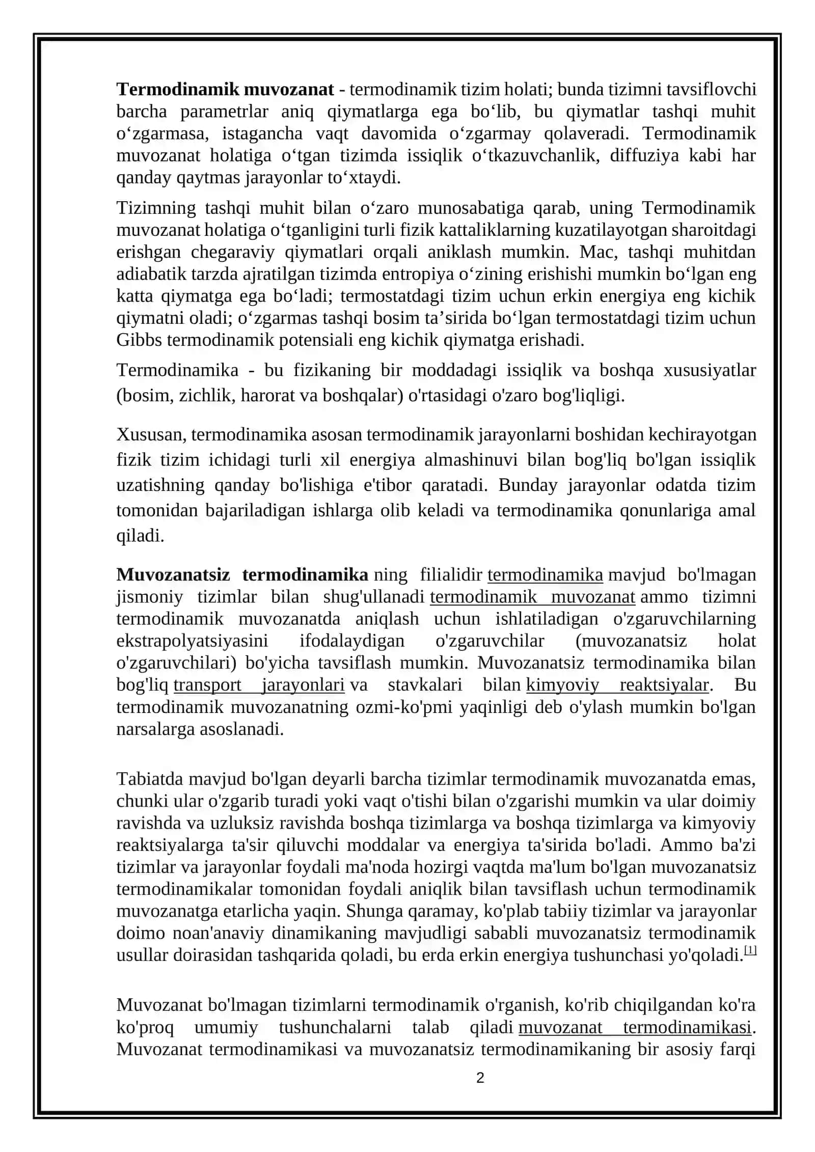 Termodinamik muvozanatda bo’lmagan tizimlarda ko’chish hodisalari 2