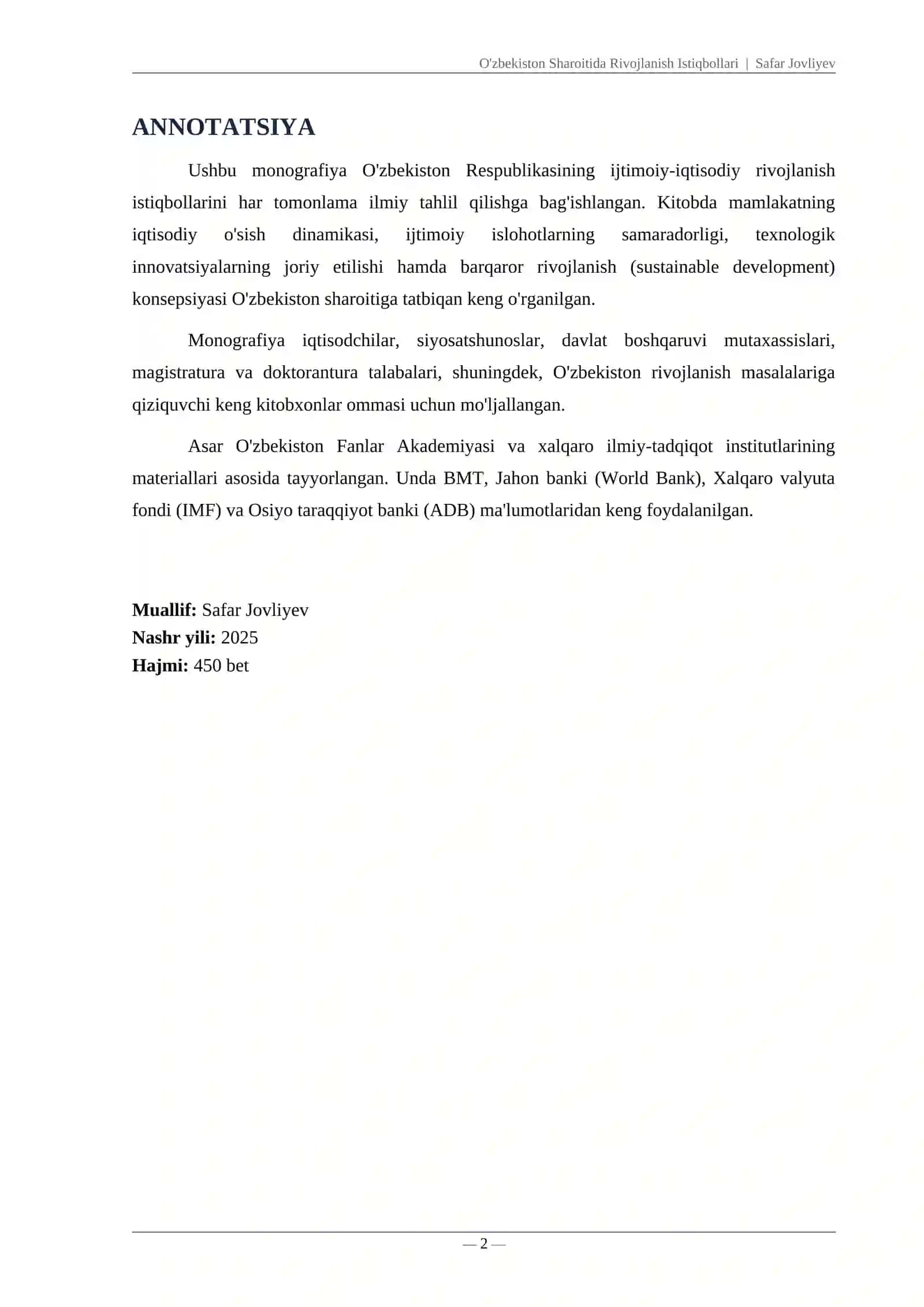 O'zbekiston Sharoitida Rivojlanish Istiqbollari 2