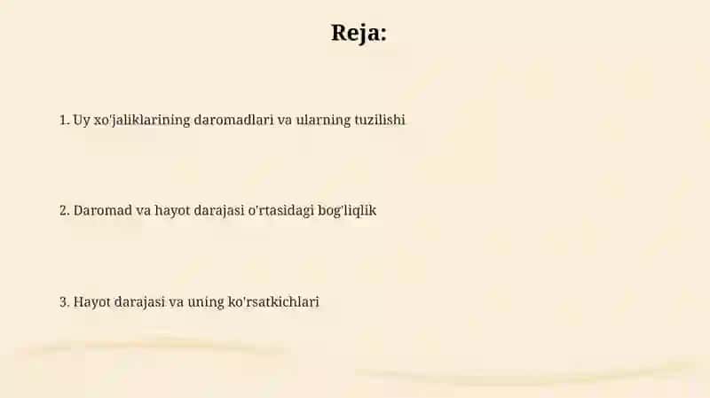 Hayot darajasi va uning koʻrsatkichlari 2