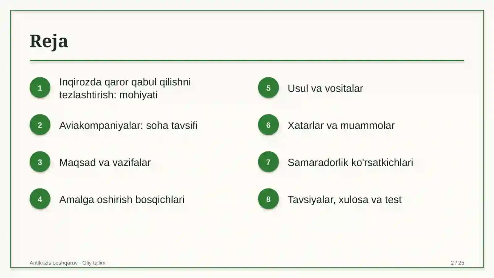 Aviakompaniyalarda inqiroz davrida qarorlar qabul qilishni tezlashtirish 2