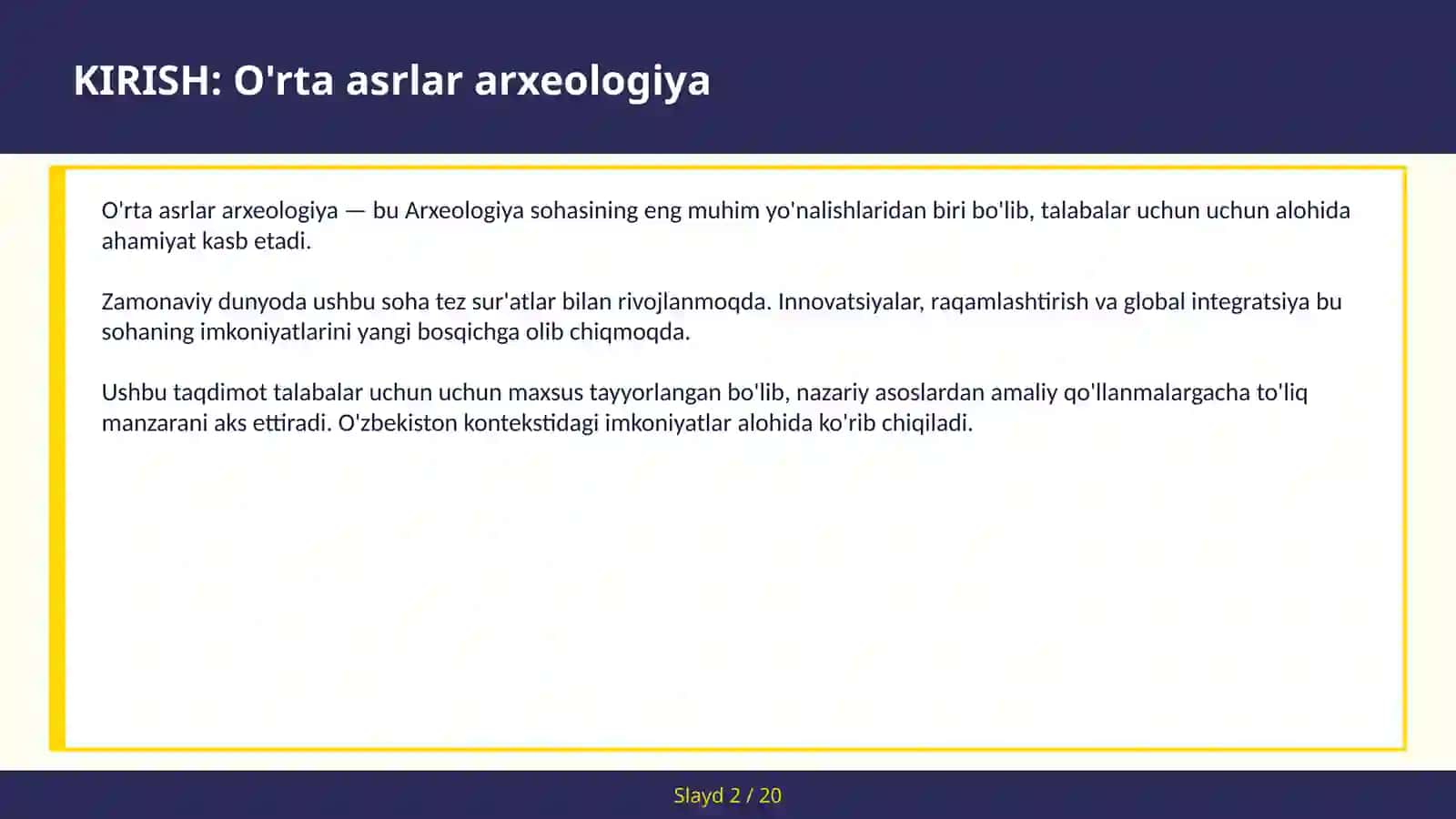O'rta asrlar arxeologiya 2