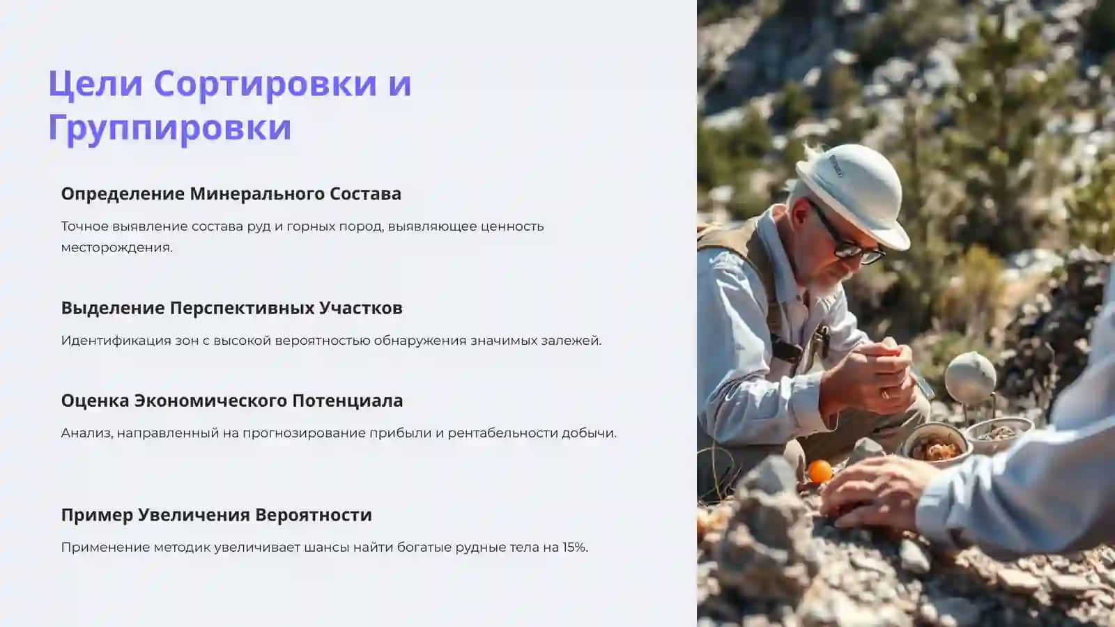 Сортировка и Группировка Полезных Ископаемых в целях разведки 2