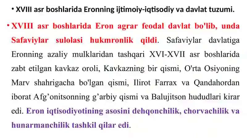 Eronning Ijtimoiy-Iqtisodiy va Davlat Tuzumi 2