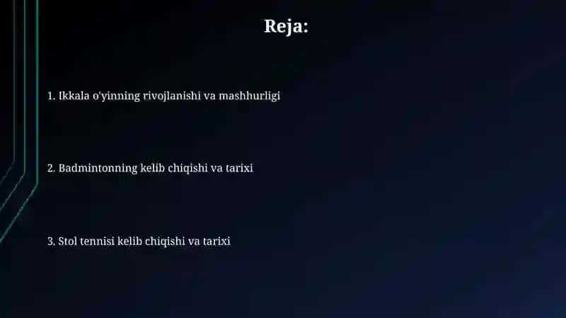 Stol tennis va badminton kelib chiqishi va tarixi 2