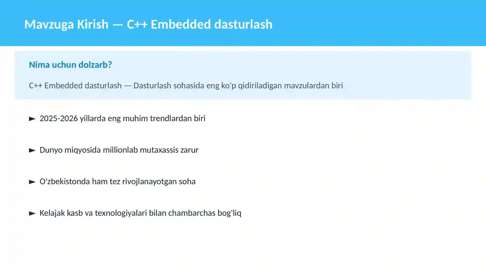 C++ Embedded dasturlash 2