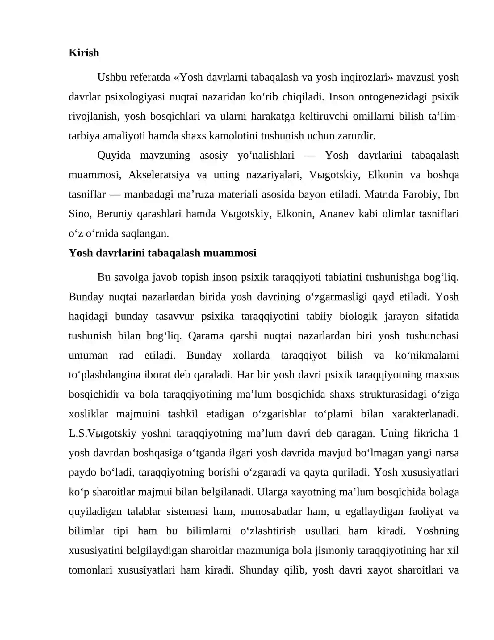 Yosh davrlarni tabaqalash va yosh inqirozlari 2
