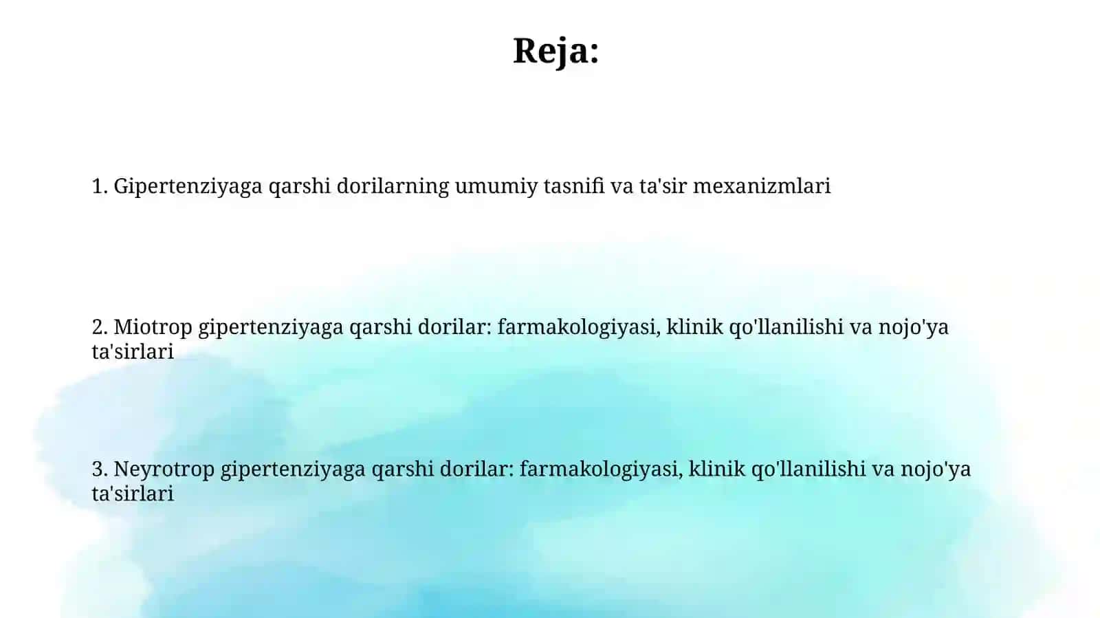Gipotenziv dorilarning farmakologiyasi 2