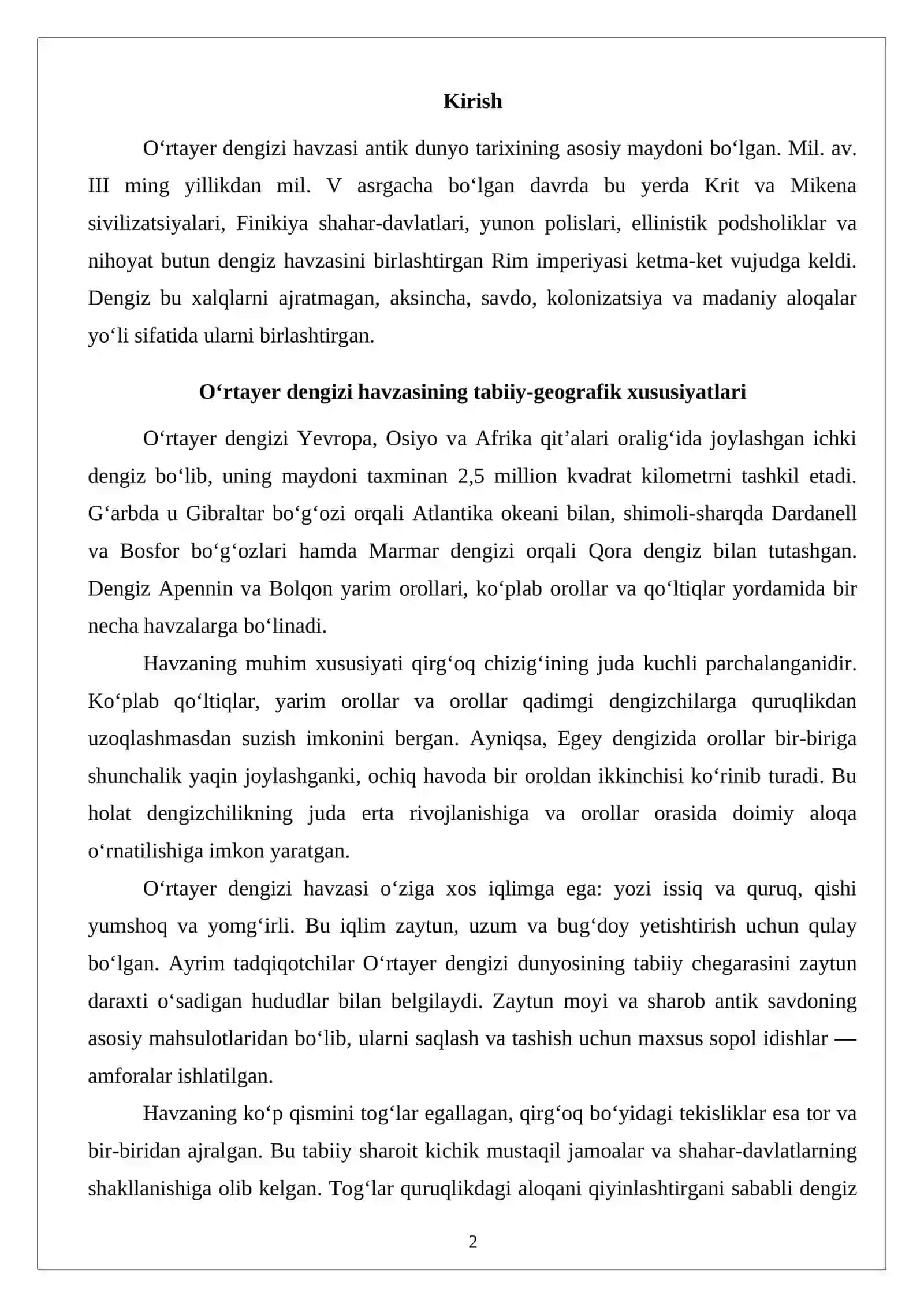 O‘rtayer dengizi sivilizatsiyalari davri tarixiy geografiyasi 2