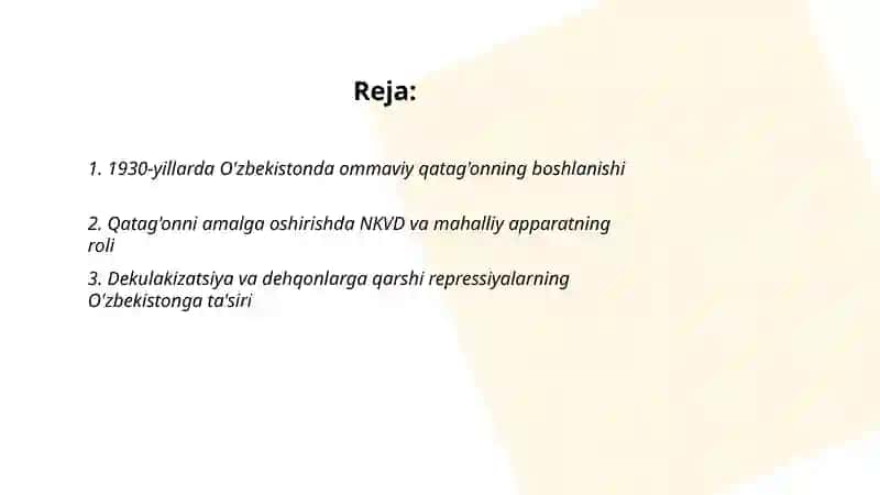1930-yillarda ommaviy qatag'onning avj olishi uning O'zbekistonga ta'sir 2
