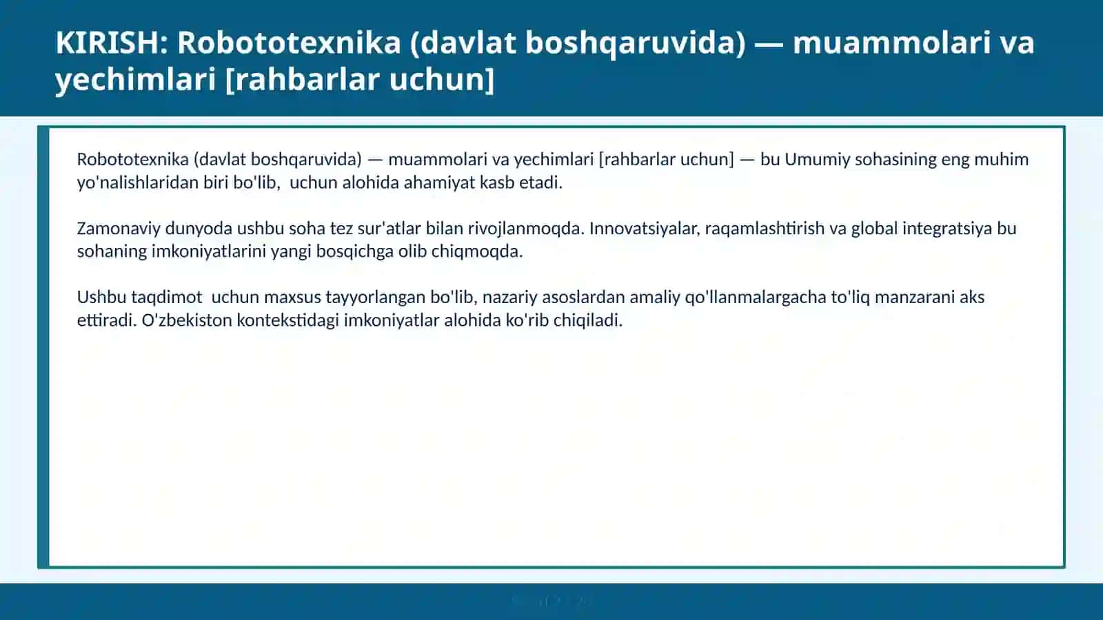 Robototexnika (davlat boshqaruvida) — muammolari va yechimlari [rahbarlar uchun] 2