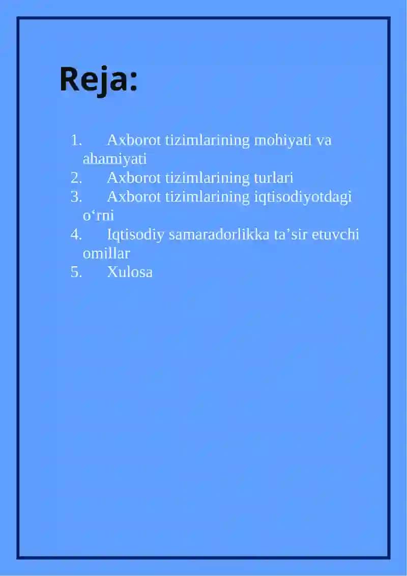 "Axborot tizimlarining iqtisodiy samaradorlikka ta’siri" 2