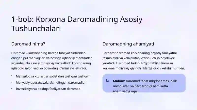 Korxona Daromadlarini Shakllantirish va Ularga Ta'sir Etuvchi Omillar 2