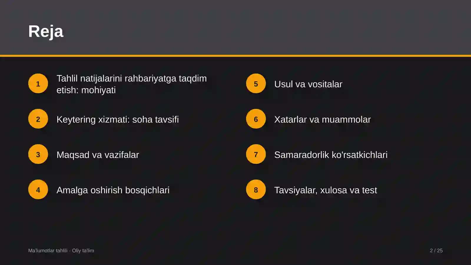 Keytering xizmatida tahlil natijalarini rahbariyatga taqdim etish 2