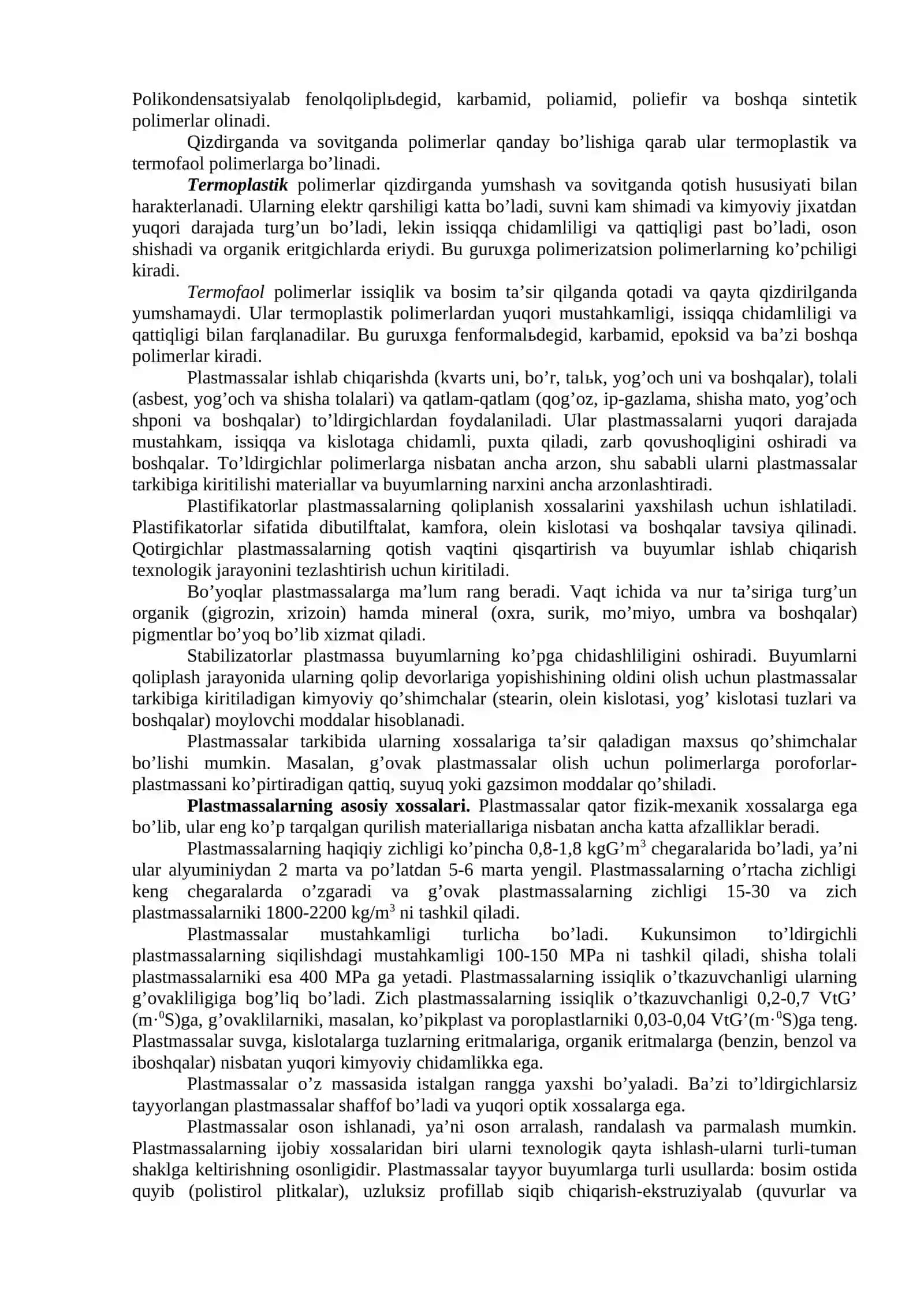 Plastmassa Materiallari va Buylari 2