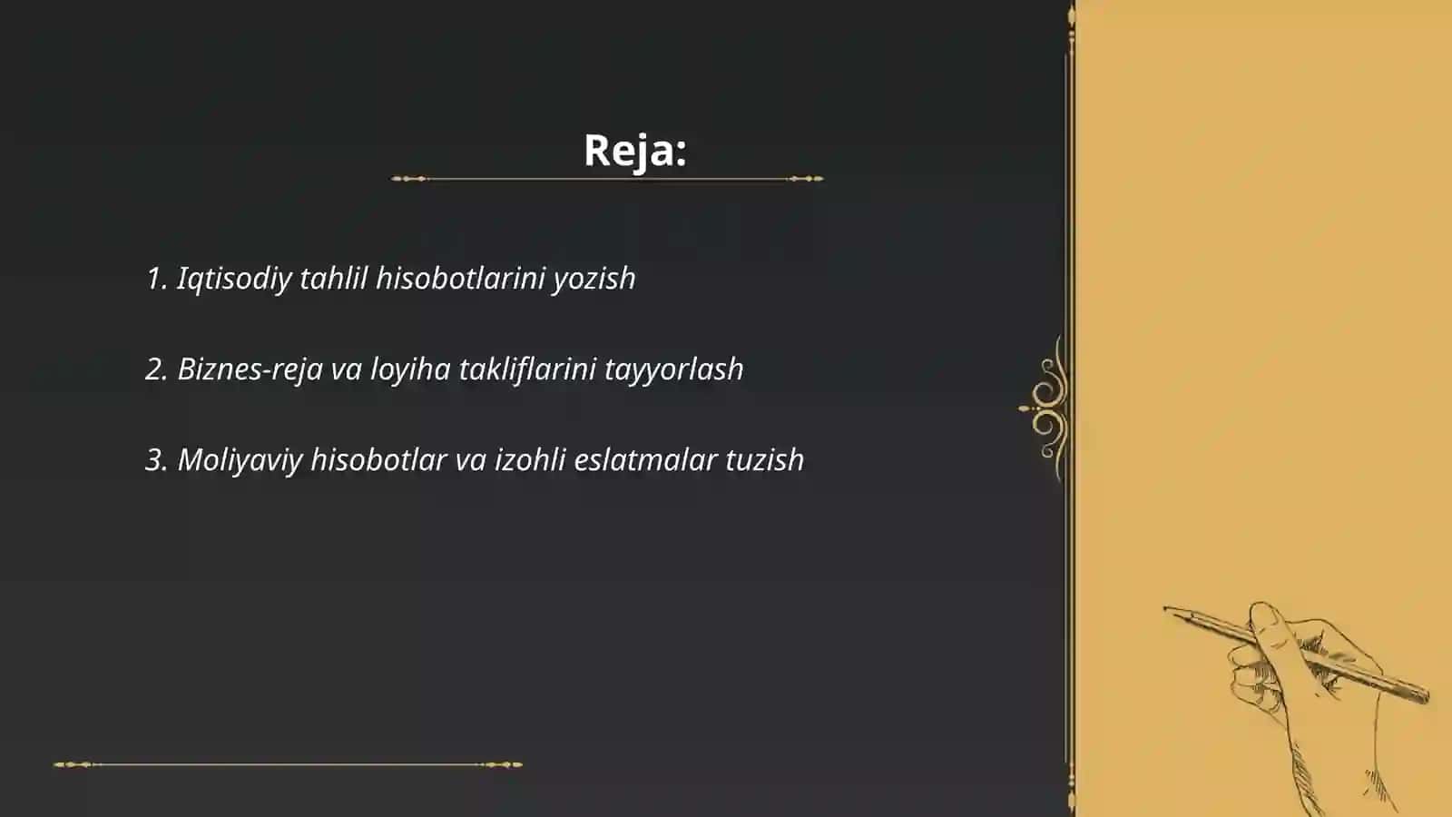 Iqtisodchining kasbiy muammolarini hal qilish uchun matnli hujjatlarni tayyorlash 2