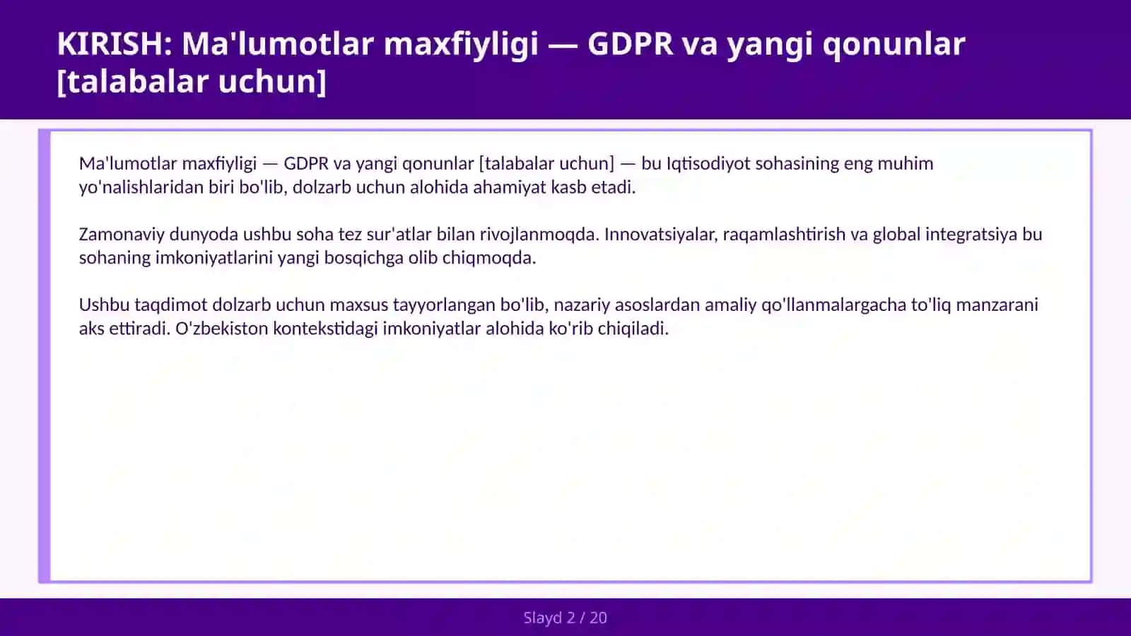 Ma'lumotlar maxfiyligi — GDPR va yangi qonunlar [talabalar uchun] 2