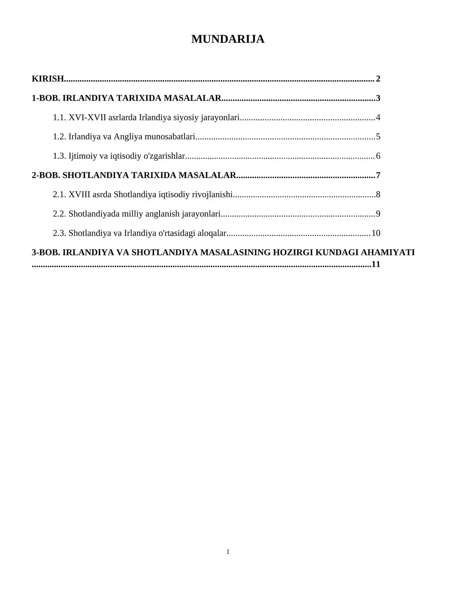XVI–XIX asrlarda Irlandiya va Shotlandiya masalasi REFERAT 2
