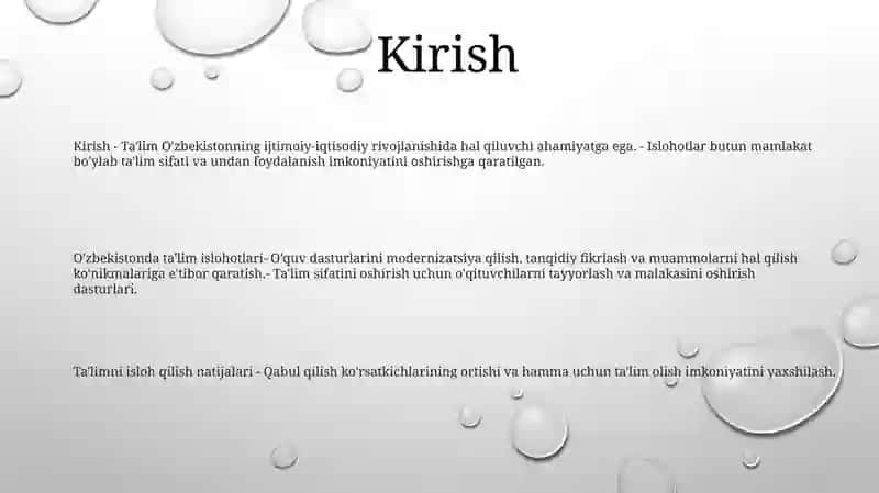 O'zbekiston Respublikasida Ta'lim Sohasida Amalga Oshirilayotgan Islohotlar 2