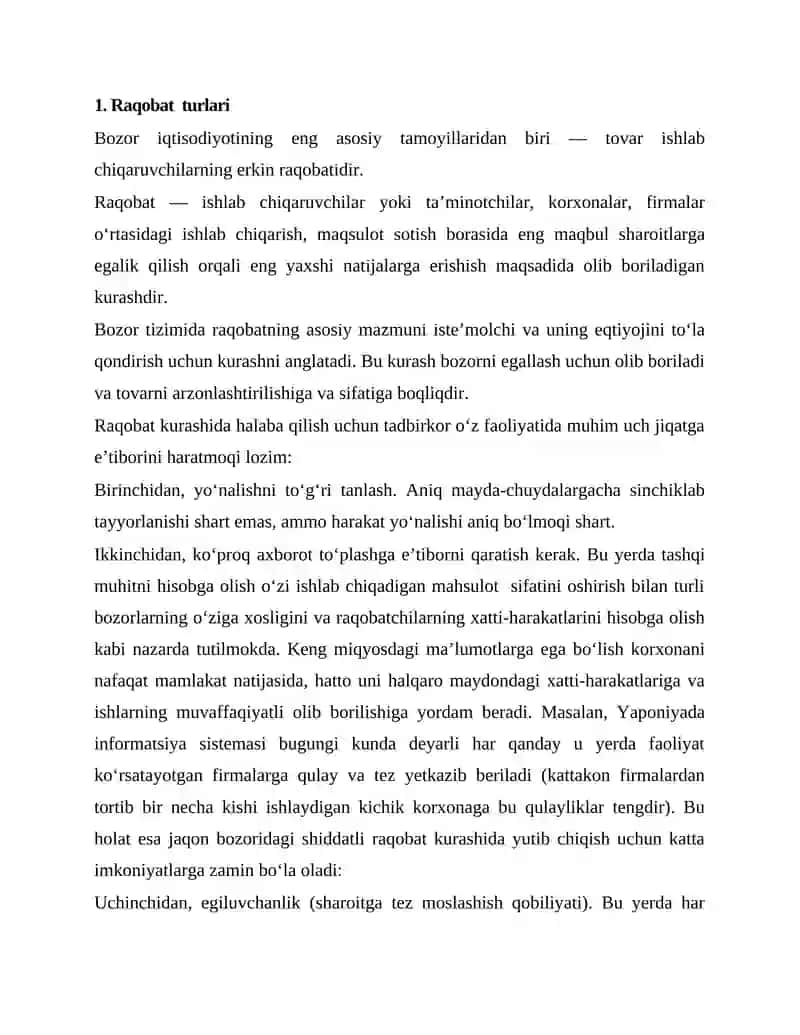 Raqobat turlari 2