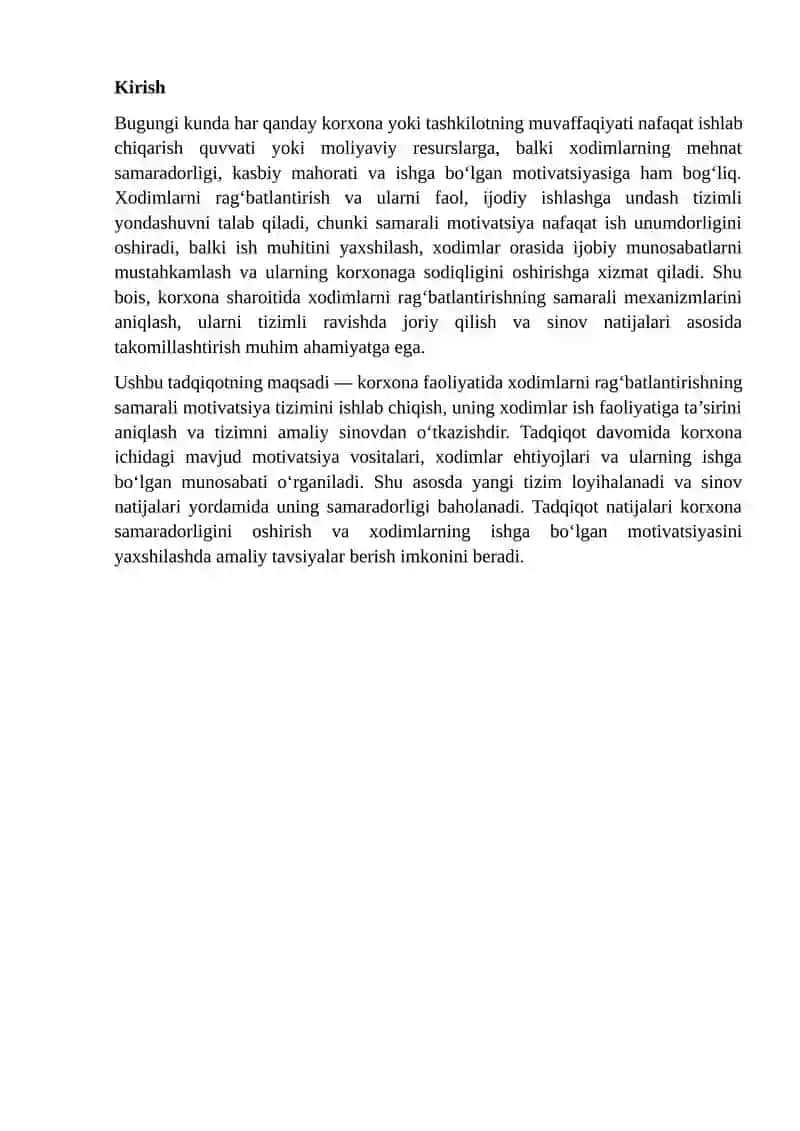 MOTIVATSIYA TIZIMINI ISHLAB CHIQISH VA SINOVDAN O'TKAZISH 2