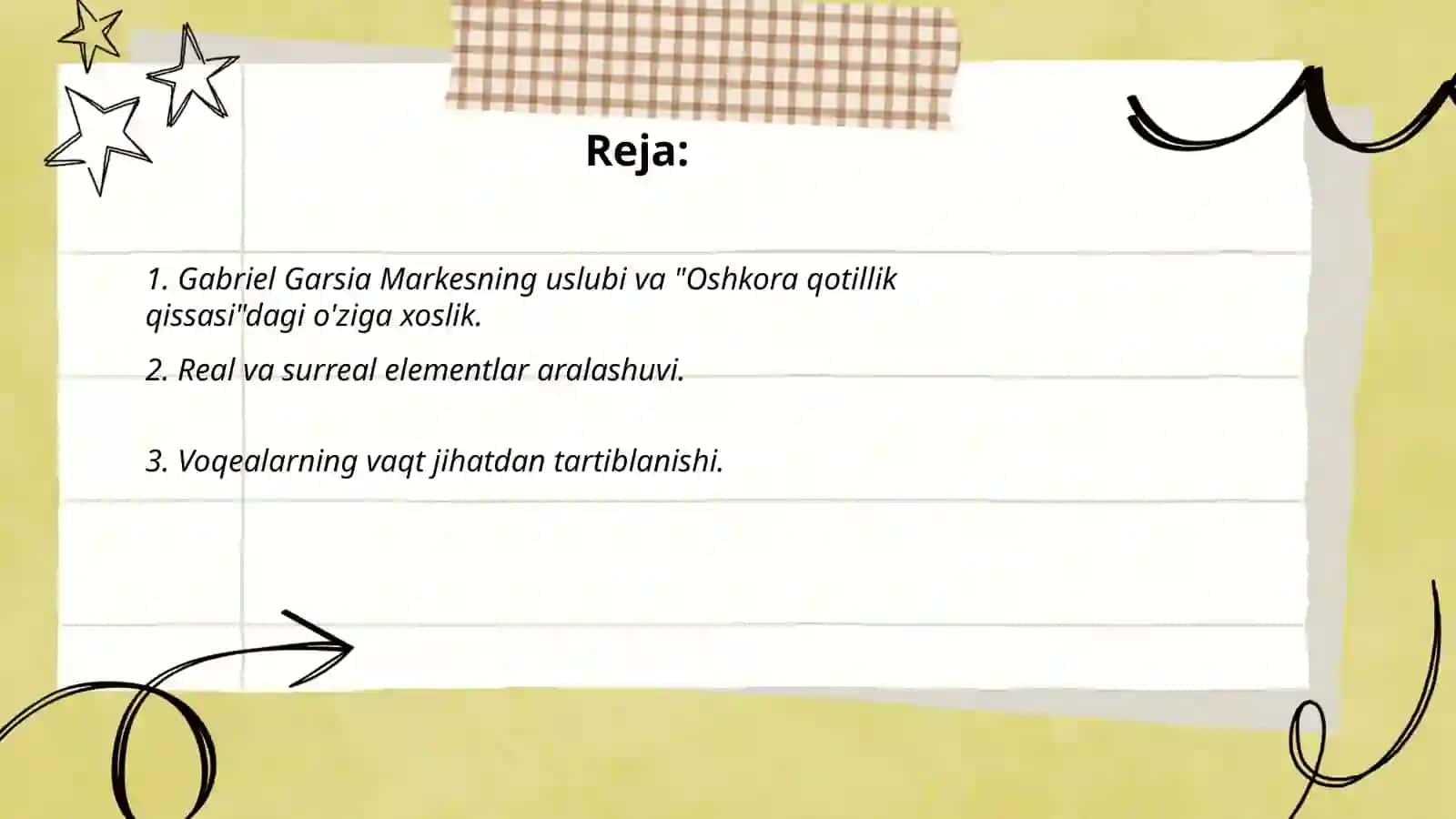 Gabriel Garsia Markesning "Oshkora qotillik qissasi" da ijodkor uslubi masalasi 2