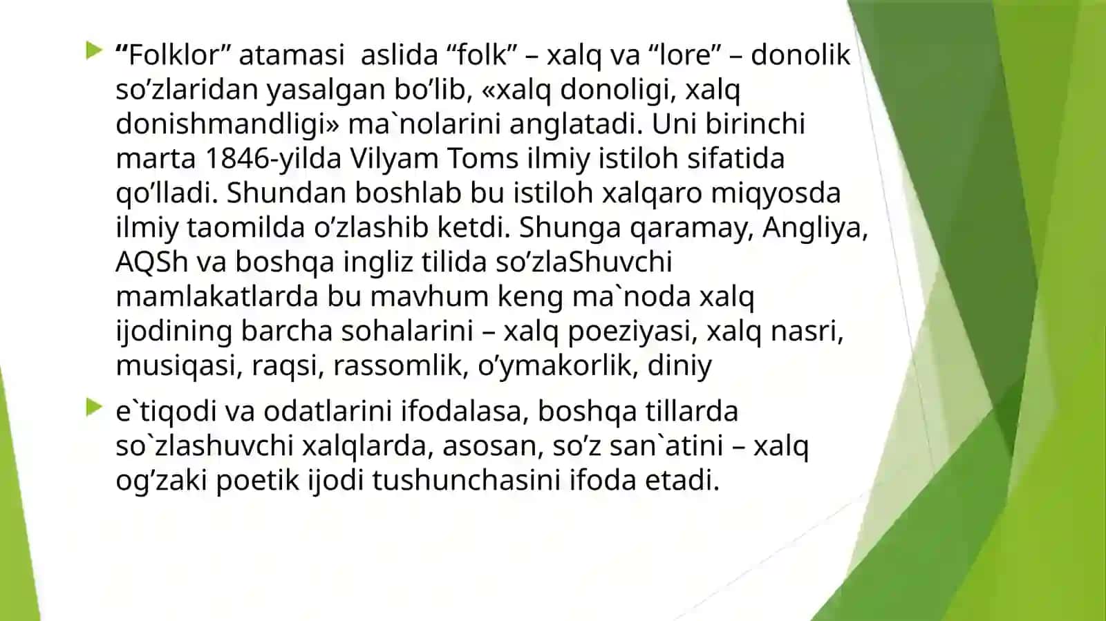 Folklor va adabiyot munosabatlari. Folklorizm tushunchasi 2