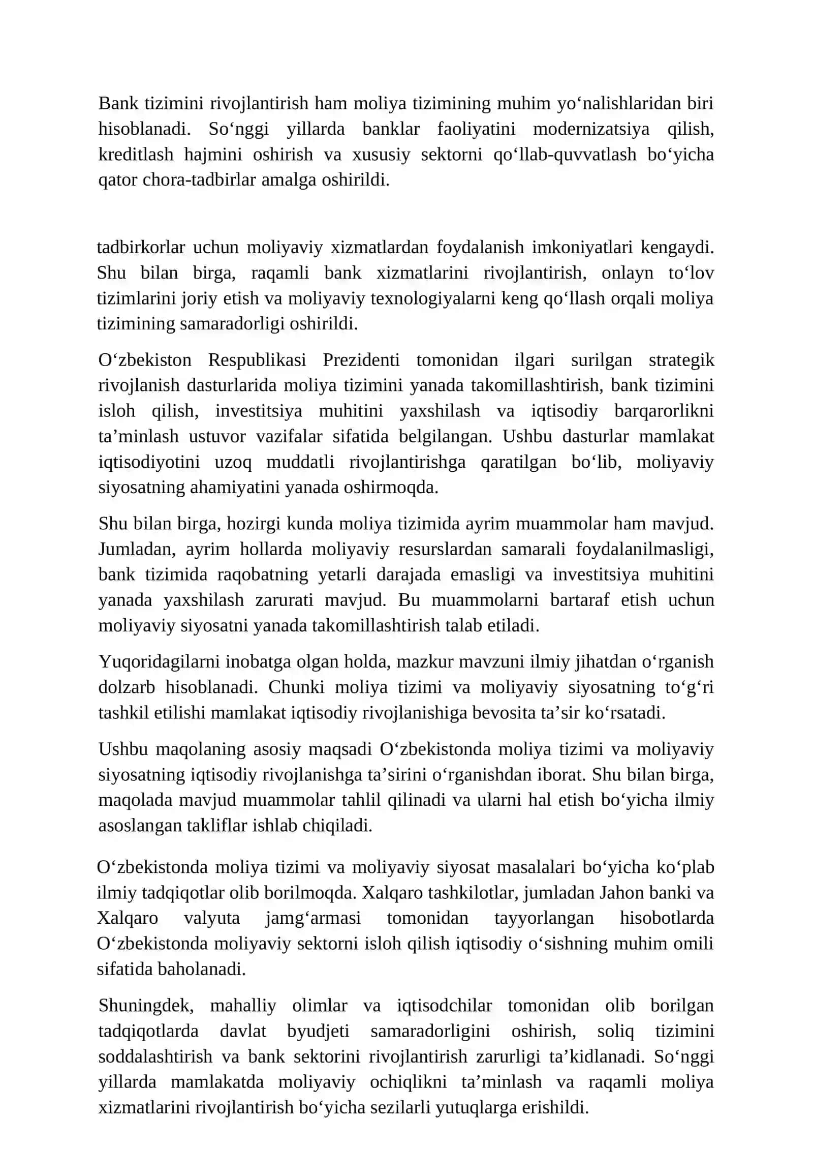 O‘zbekistonning Moliya Tizimi va Moliyaviy Siyosati 2