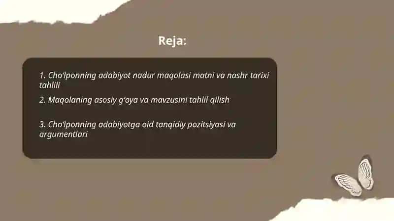 Choʻlponning adabiyot nadur maqolasi tahlili 2