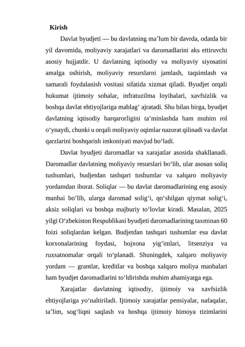Davlat byudjeti haqida tushunchaga uning tarkibi va uning moliyalashtirish manbalarini statistik o`rganish 2