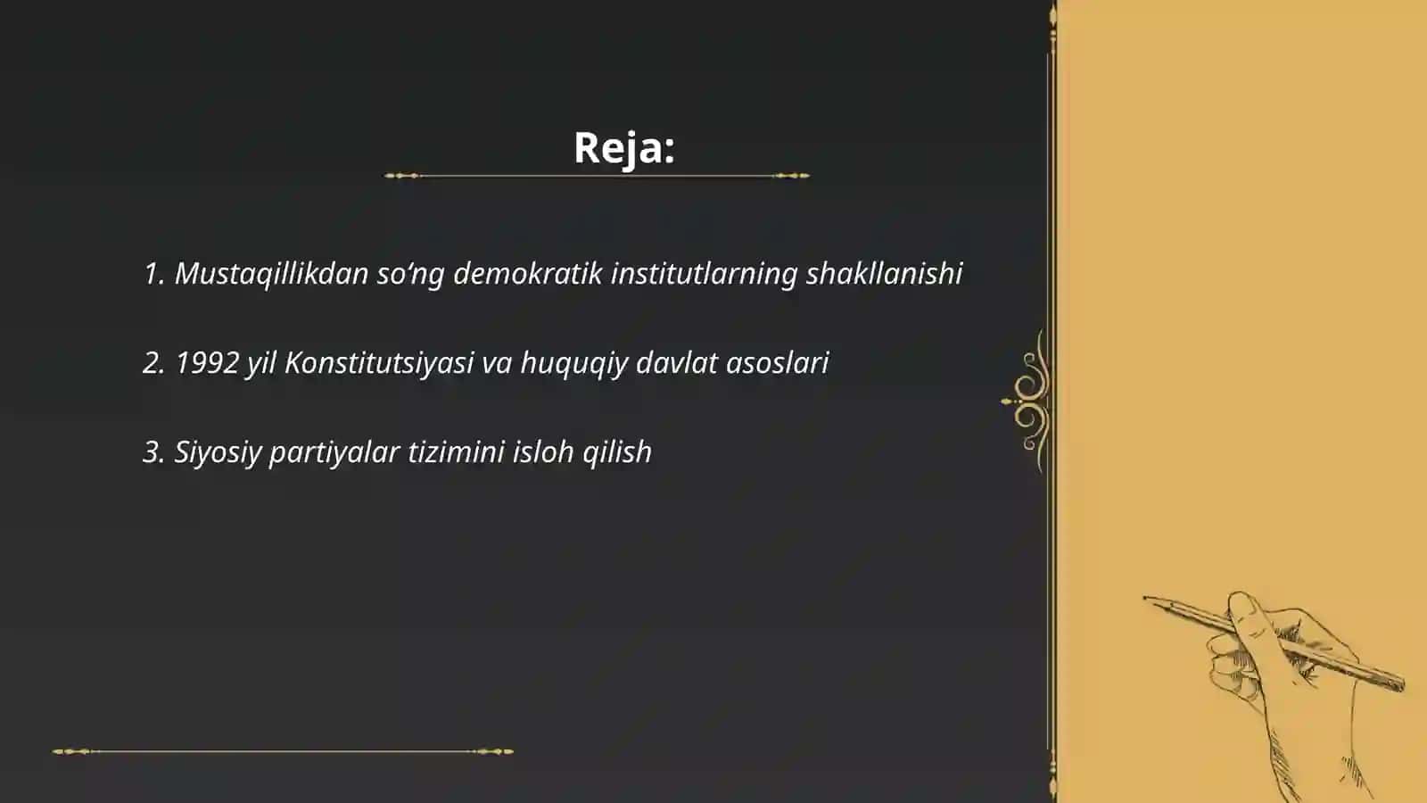 O‘ZBEKISTONDA DEMOKRATIK, FUQAROLIK JAMIYATIASOSLARINING SHAKLLANISHI, AMALGAOSHIRILGAN SIYOSIY ISLOHOTLAR 2