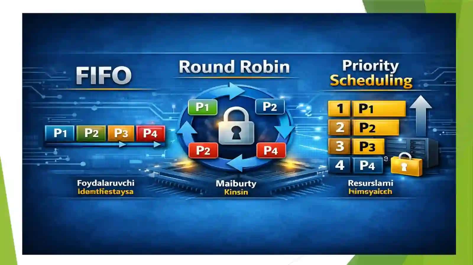 FIFO, ROUND ROBIN VA PRIORITY SCHEDULING ALGORITMLARINING SIMULYATSIYASI 2