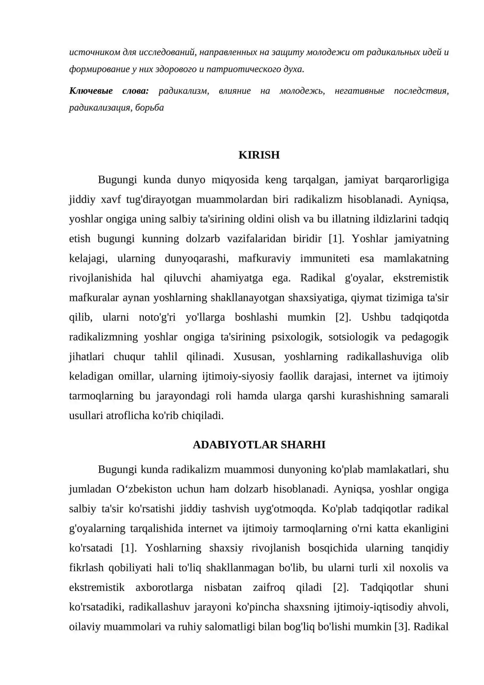 RADIKALIZMNING YOSHLAR ONGIGA SALBIY TAʼSIRI 2