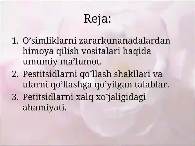 Kirish. Pestitsidlar, ularni qo’llash shakllari 2