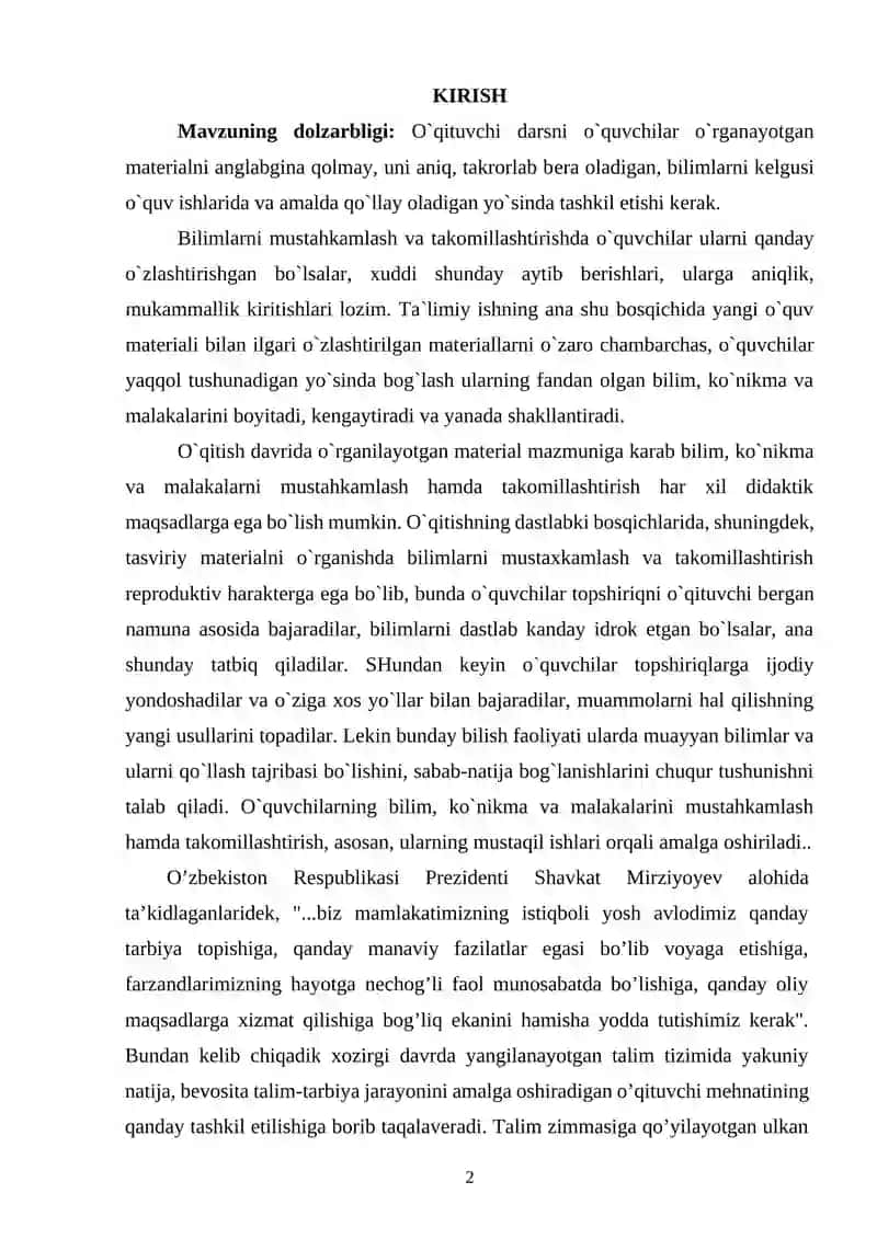 MATEMATIKA O'QITISH METODIKASIDA TEST VA BAHOLASH USULLARINING QO'LLANILISHI 2
