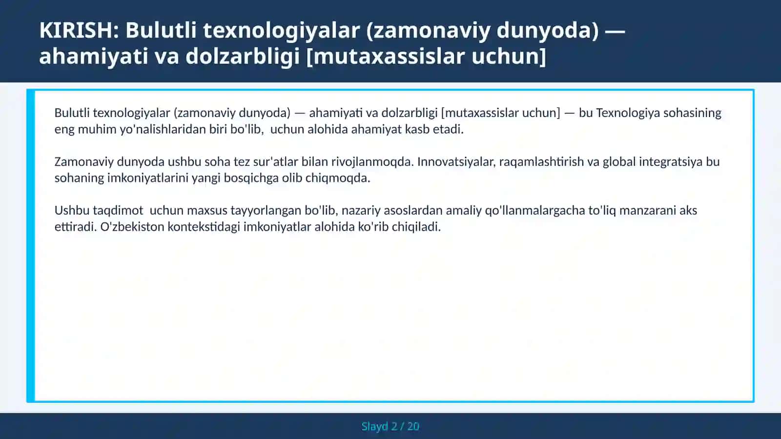 Bulutli texnologiyalar (zamonaviy dunyoda) — ahamiyati va dolzarbligi [mutaxassislar uchun] 2