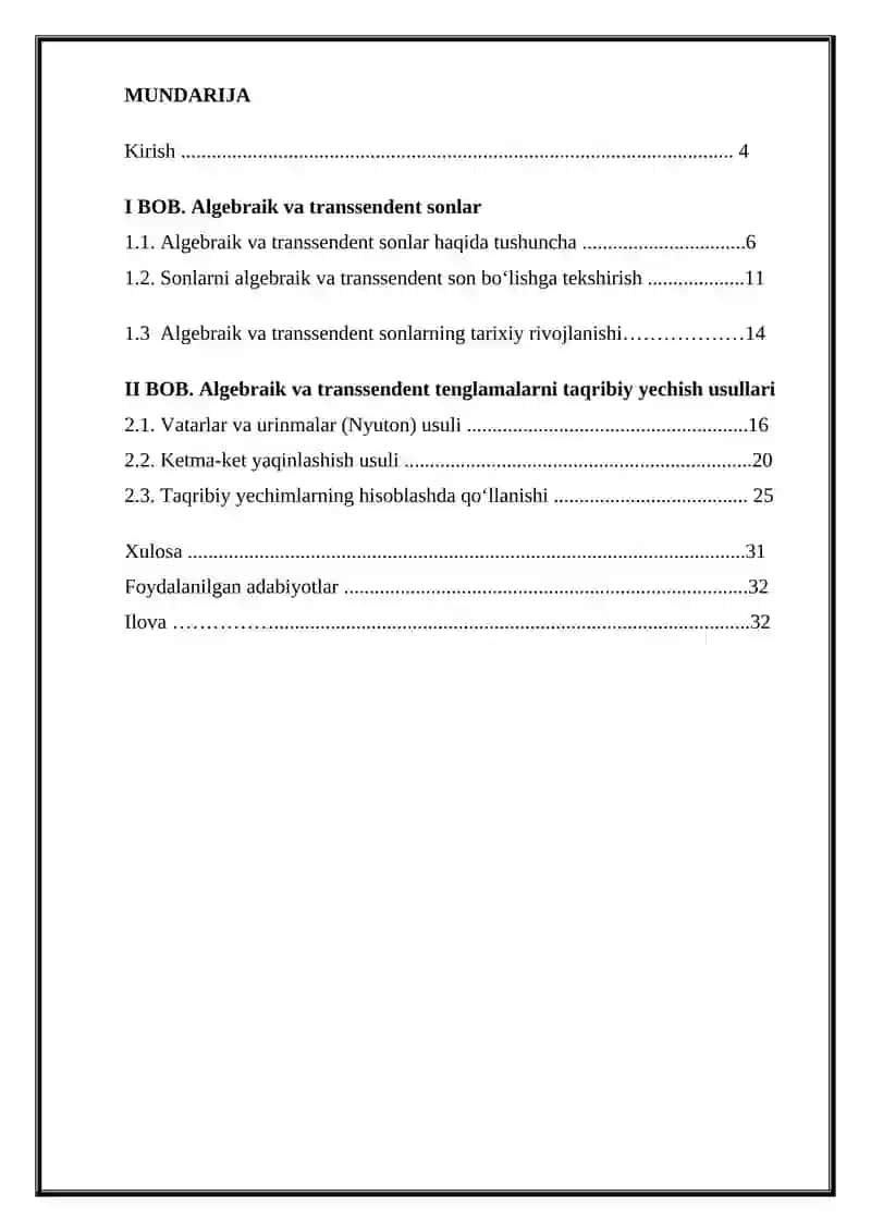Algebraik va transsendent sonlar KURS ISHI 2