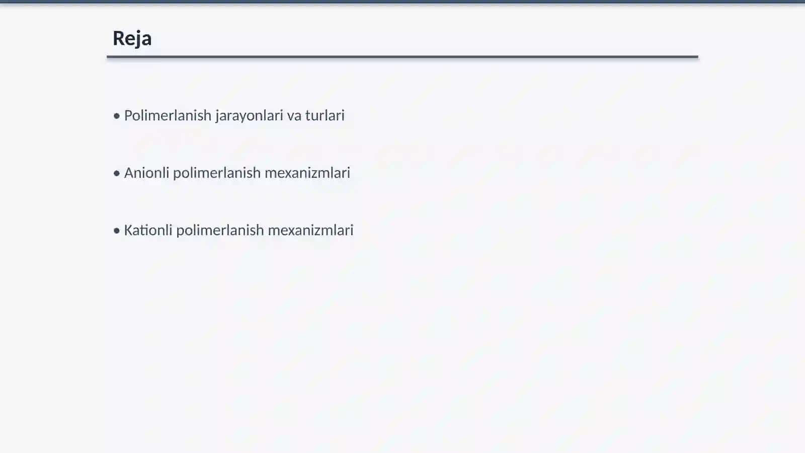 Anionli va kationli polimerlanish reaksiyalari va ularning oʻziga xos xususiyatlari 2
