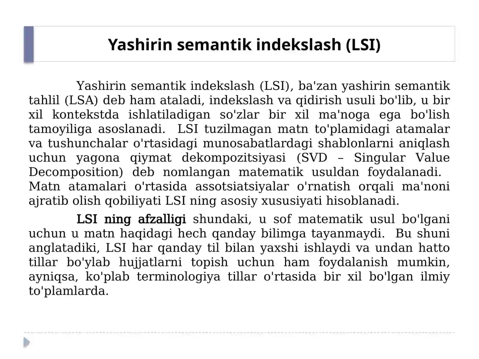Yashirin semantik indekslash (LSI) 2